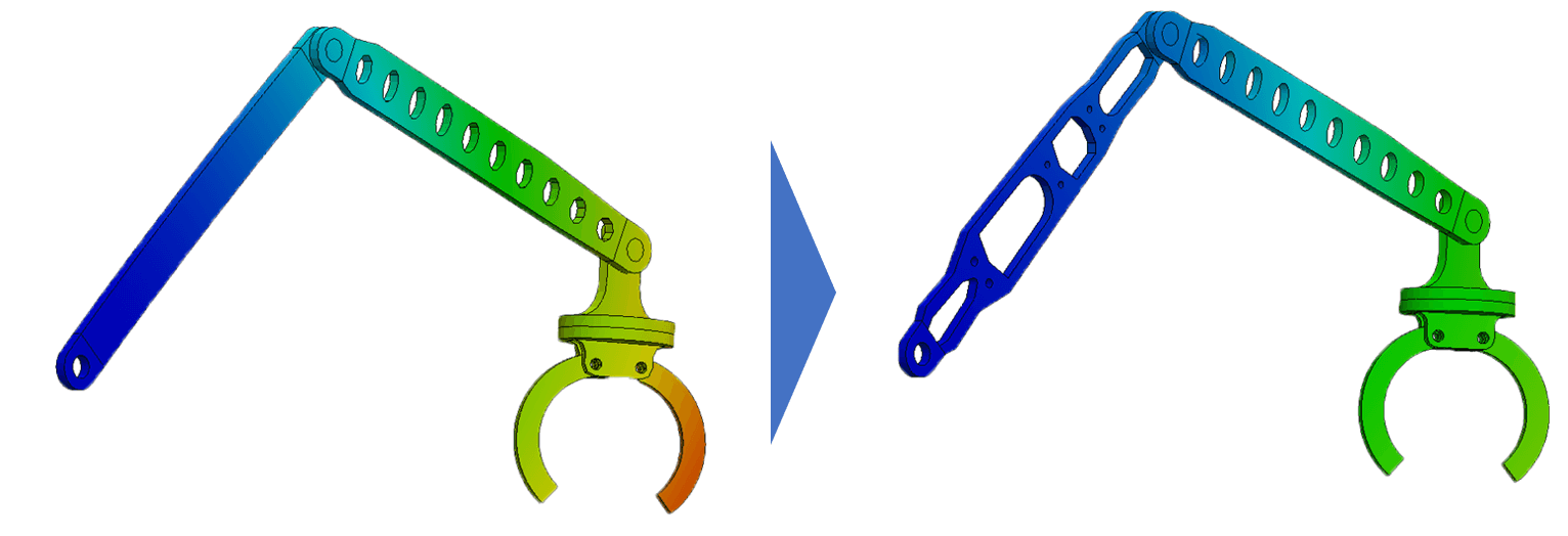 トポロジー最適化と形状最適化を駆使したロボットアーム　2番目のアームの強度アップ計算
